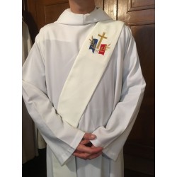 Étole blanche pour diacre avec logo du diocèse aux Armées