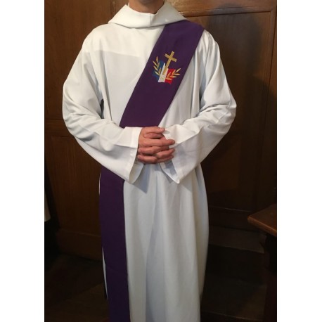 Étole violette pour diacre avec logo du diocèse aux Armées