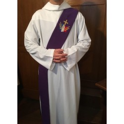 Étole réversible Blanche/Violette pour diacre avec logo du diocèse aux Armées